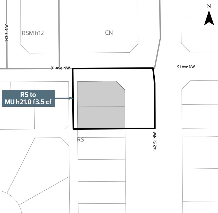 Coloured image showing a map of the land development application (LDA25-0365) area, highlighting the proposed zones.