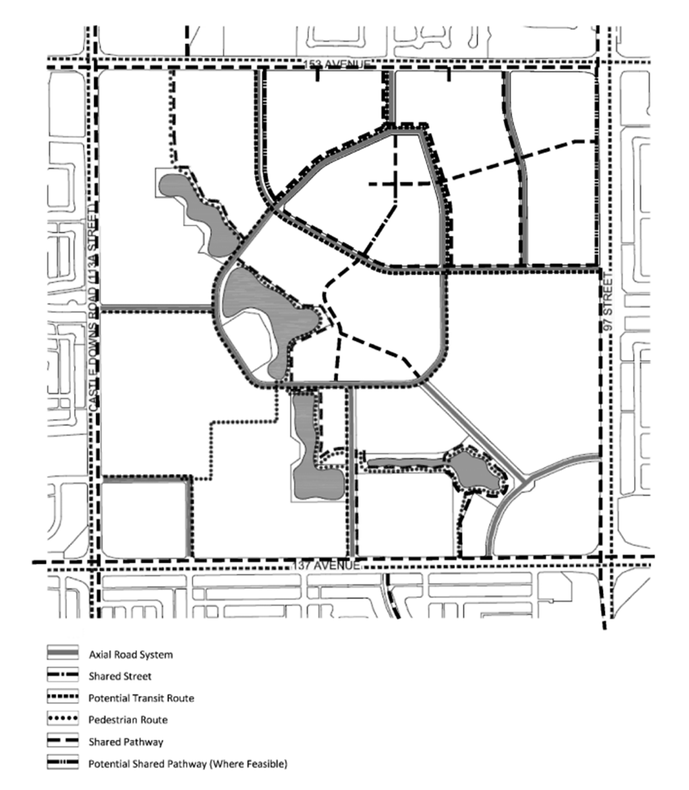 Existing Transportation Concept: Map showing the currently-approved planned transportation concept.