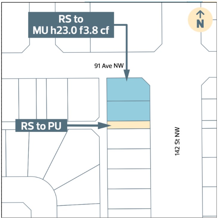 Coloured image showing a map of the land development application (LDA25-0365) area, highlighting the proposed zones.