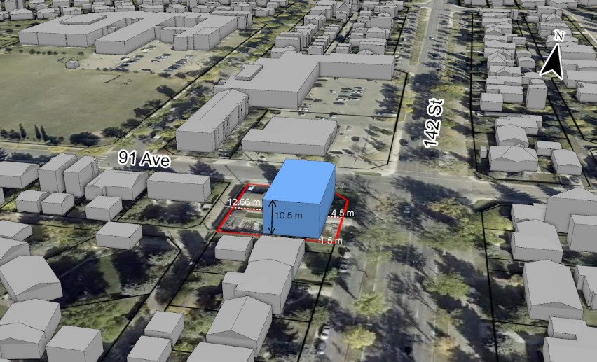3D image showing the potential maximum building size under the existing Small Scale Residential Zone