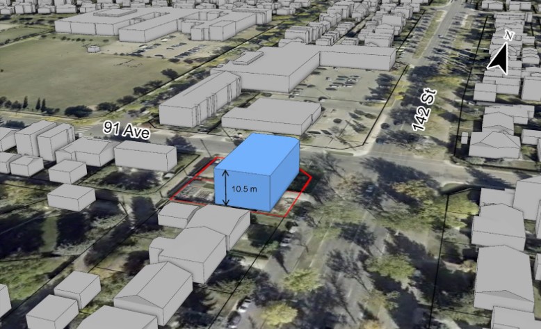 3D image showing the potential maximum building size under the existing Small Scale Residential Zone
