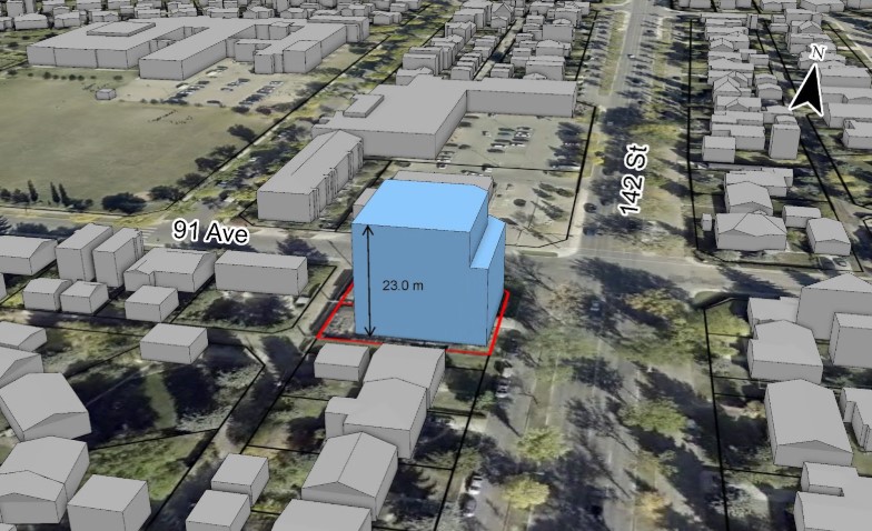 3D image showing the potential maximum building size under the proposed Mixed Use Zone